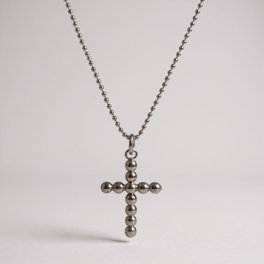 Italian Sterling Silver Beaded Cross Necklace